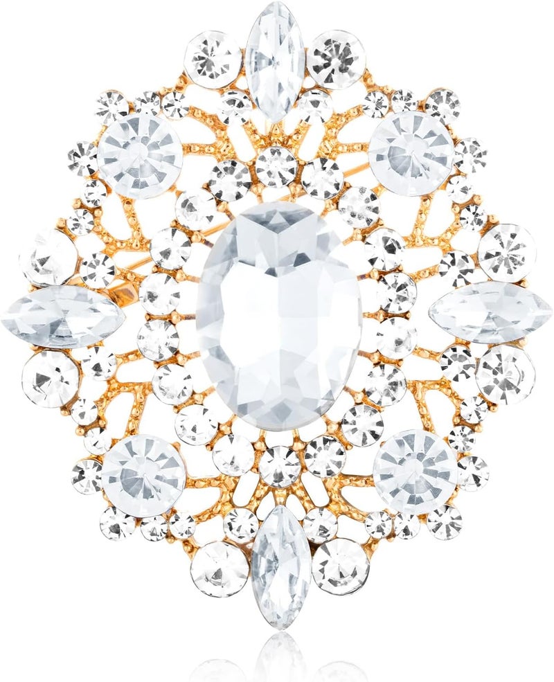 LAXPICOL Vintage Clear Austrian Crystal Brooch Pin for Women Elegant Wedding Bridal Brooches Broach Pin 1.69"*1.39" - Image 1
